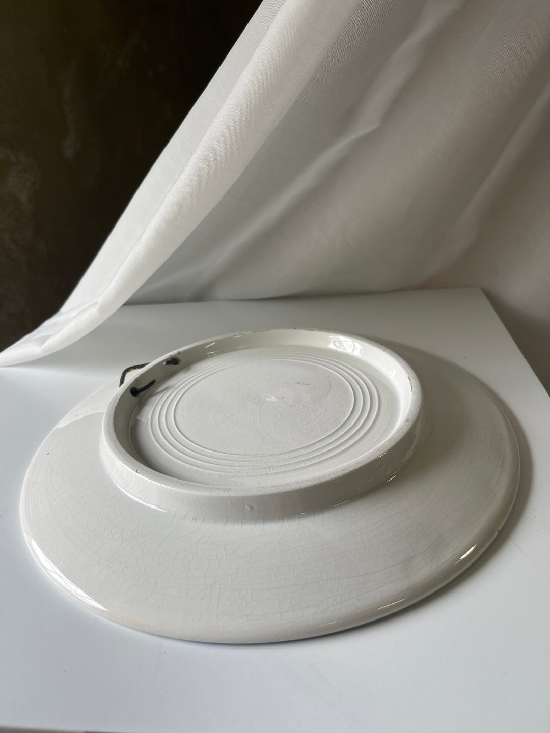 Blå hvid porcelænplatte med slotsmotov